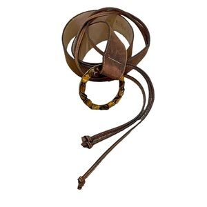 Elite Accessories genuine leather brown belt tigers eye buckle trio ties medium